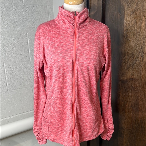 Pink Zippered Long Sleeve heathered pink Columbia Size XL ruched details - Picture 2 of 12